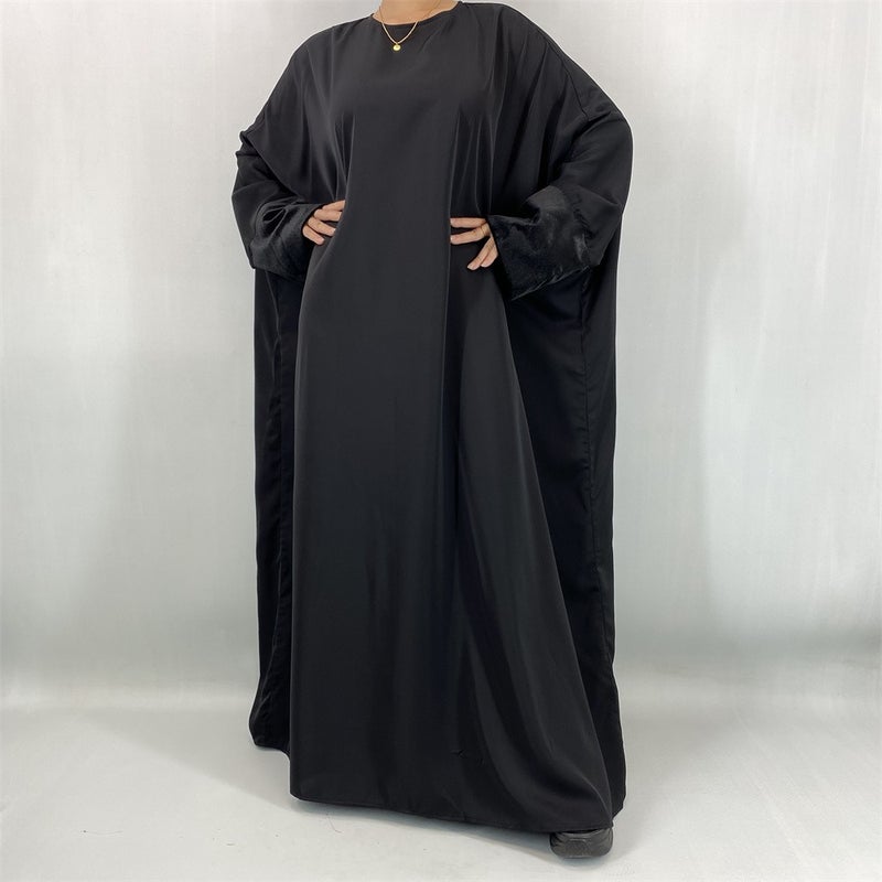 monica fashion Fashionable Loose Batwing Sleeve Muslim Abaya with Patchwork Casual Kaftan (with Headscarf) - Image 5