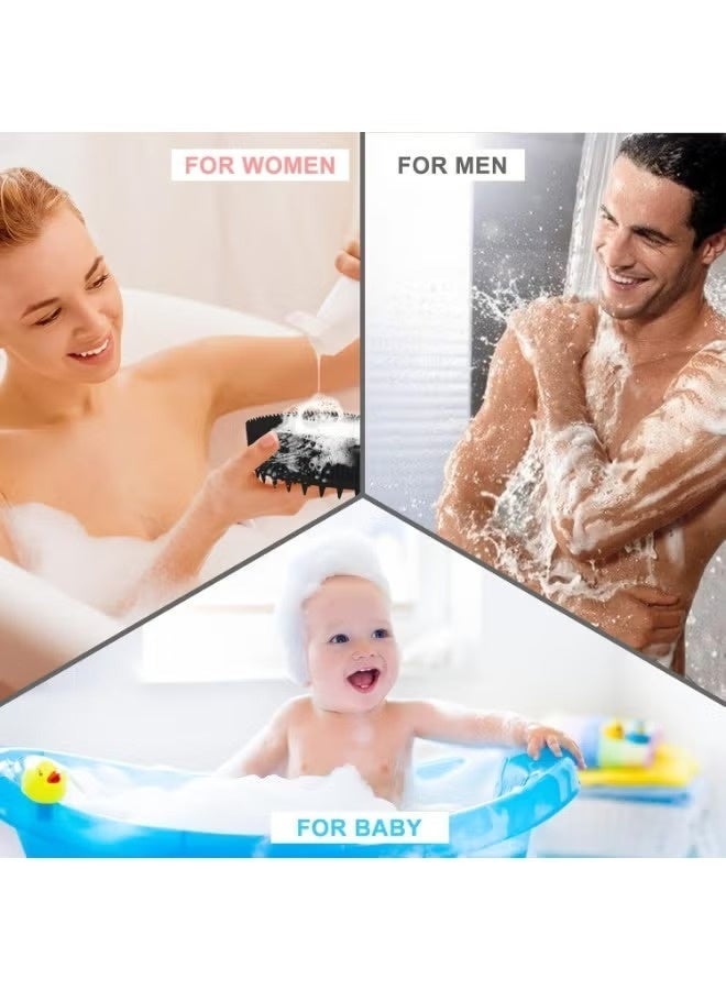 2-in-1 Dual Sided Silicone Body Scrubber and Scalp Massager Brush Hygienic Exfoliating Bath Body Washer Soft Silicone Massage Scrubber Deep Cleaning Hair Shampoo Brush Scalp Care Exfoliator Lathering Body Sponge Alternative Ergonomic Hand Strap Design Ultra Durable Fast Drying Mold Resistant Waterproof Bath Brush Skin Care Body Massage Accessory Black - Image 2