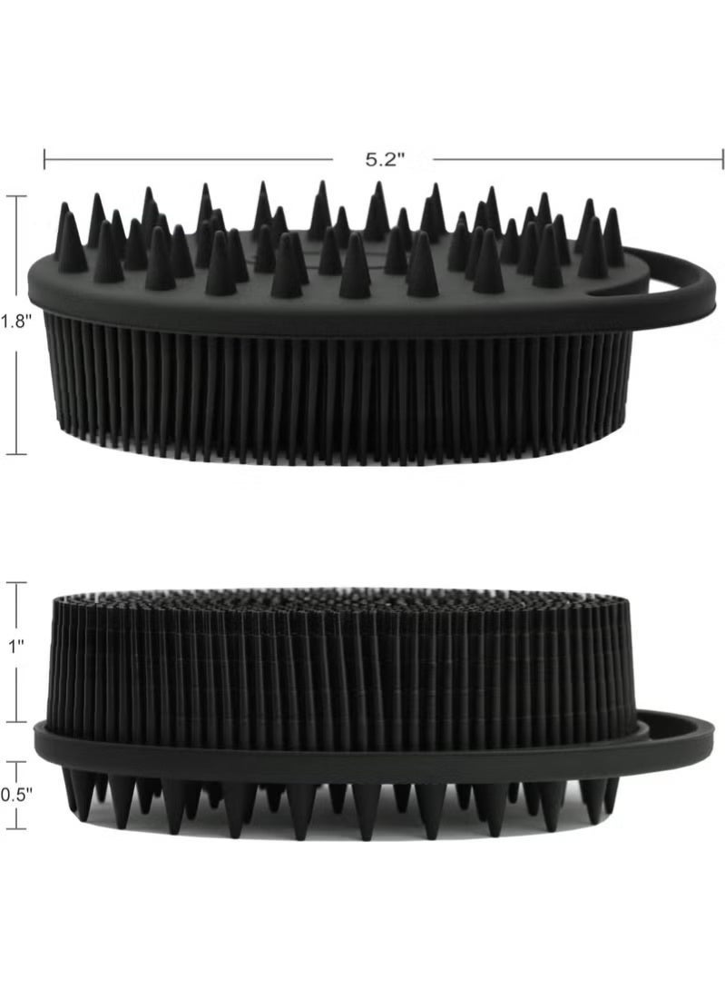 2-in-1 Dual Sided Silicone Body Scrubber and Scalp Massager Brush Hygienic Exfoliating Bath Body Washer Soft Silicone Massage Scrubber Deep Cleaning Hair Shampoo Brush Scalp Care Exfoliator Lathering Body Sponge Alternative Ergonomic Hand Strap Design Ultra Durable Fast Drying Mold Resistant Waterproof Bath Brush Skin Care Body Massage Accessory Black - Image 3