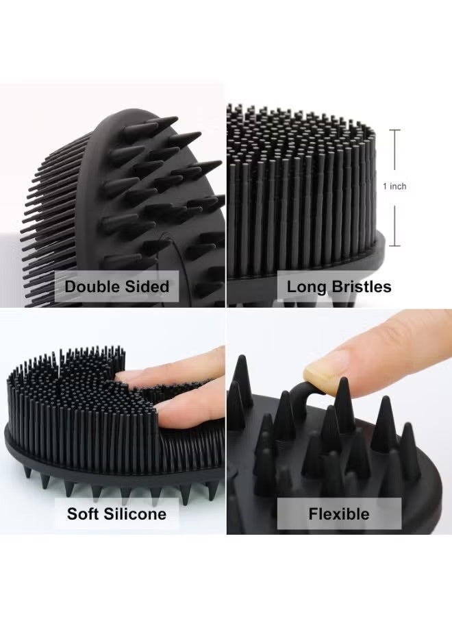 2-in-1 Dual Sided Silicone Body Scrubber and Scalp Massager Brush Hygienic Exfoliating Bath Body Washer Soft Silicone Massage Scrubber Deep Cleaning Hair Shampoo Brush Scalp Care Exfoliator Lathering Body Sponge Alternative Ergonomic Hand Strap Design Ultra Durable Fast Drying Mold Resistant Waterproof Bath Brush Skin Care Body Massage Accessory Black - Image 5