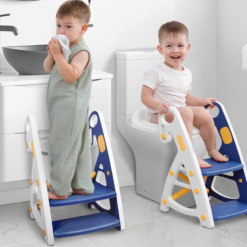 Primlect Potty Training Seat, 2-in-1 Toddler Toilet Seat with Step Stool, Ultra-Stable Potty Chair Attachment, Adjustable Seat and Step Ladder, Non-Slip Design, Splash Guard for Boys and Girls(Blue) - Image 1