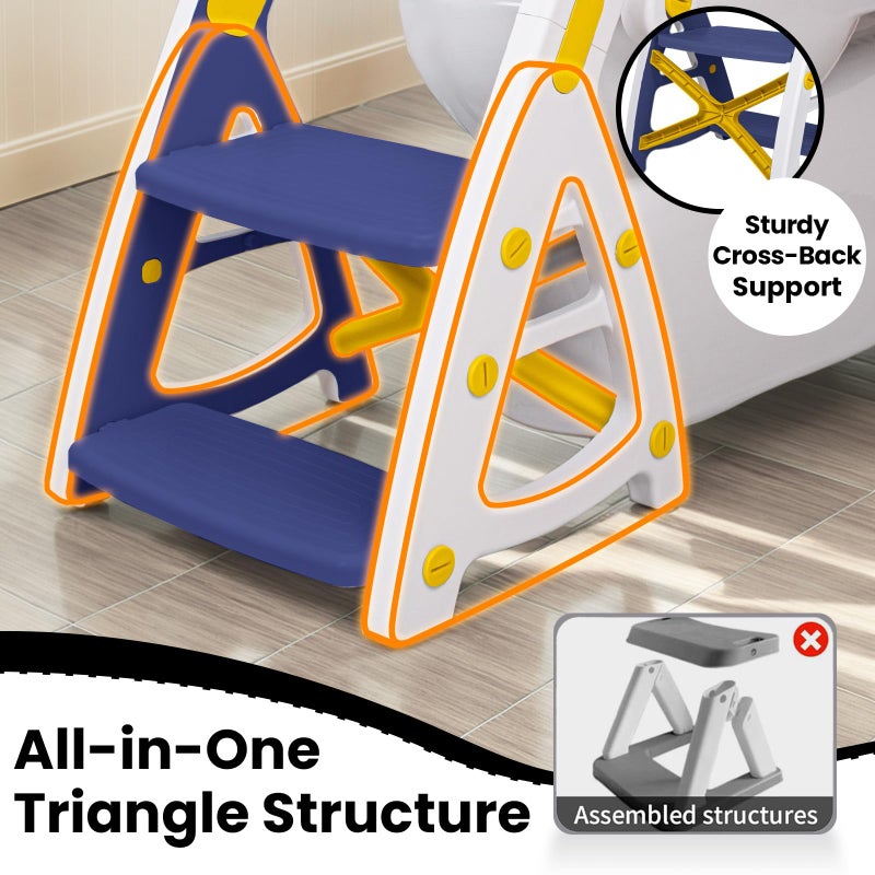 Primlect Potty Training Seat, 2-in-1 Toddler Toilet Seat with Step Stool, Ultra-Stable Potty Chair Attachment, Adjustable Seat and Step Ladder, Non-Slip Design, Splash Guard for Boys and Girls(Blue) - Image 2