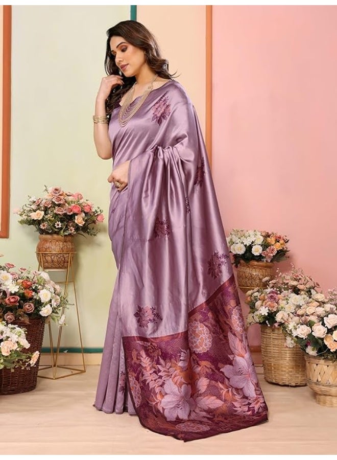 Sidhidata ساري سيدي داتا النسائي من كانجي فارام بناراسي من الحرير الناعم مع قطعة بلوز غير مخيطة - Image 4
