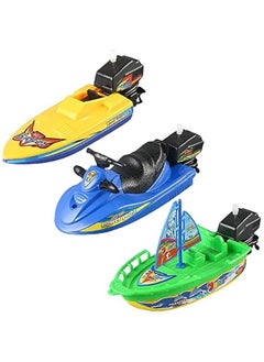 Generic Wind-up Boat Bath Toy, Bathtub Pull and Go Yacht Water Toy Motorboat Jet Ski Boat Toy Speed Boat Ship Toy Sailing Ship Sailboat Tub Toy (Sailboat+Motorboat+Speedboat)  - Image 1