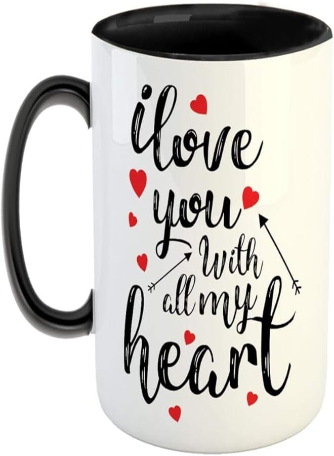 FurnishFantasy I Love You with All My Heart Ceramic Coffee Mug - Best Gift for Husband, Boyfriend, Girlfriend, Wife, Valentine Day Gift - Black (0569)