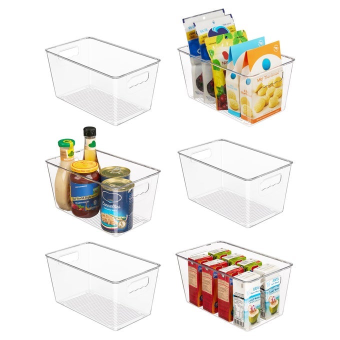 CLEAR PLASTIC STORAGE BINS 6 PCS PANTRY ORGANIZER BINS WITH HANDLE FOR REFRIGERATOR FRIDGE CABINET KITCHEN COUNTERTOPS CUPBOARD FREEZER ORGANIZATIONMEDIUM