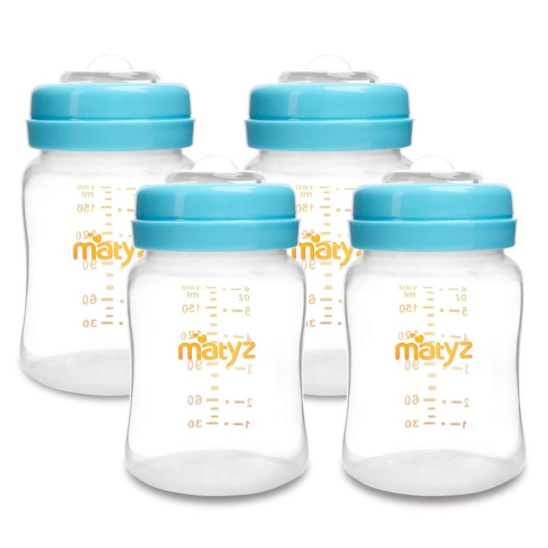 Matyz 4-PACK Wide Mouth Breast Milk Storage Containers With Lids (Blue, 6oz Each) - Freezer Safe Breastmilk Storage Bottles - Breast Pump Accessories For Medela Spectra Avent Breast Pumps - Image 1