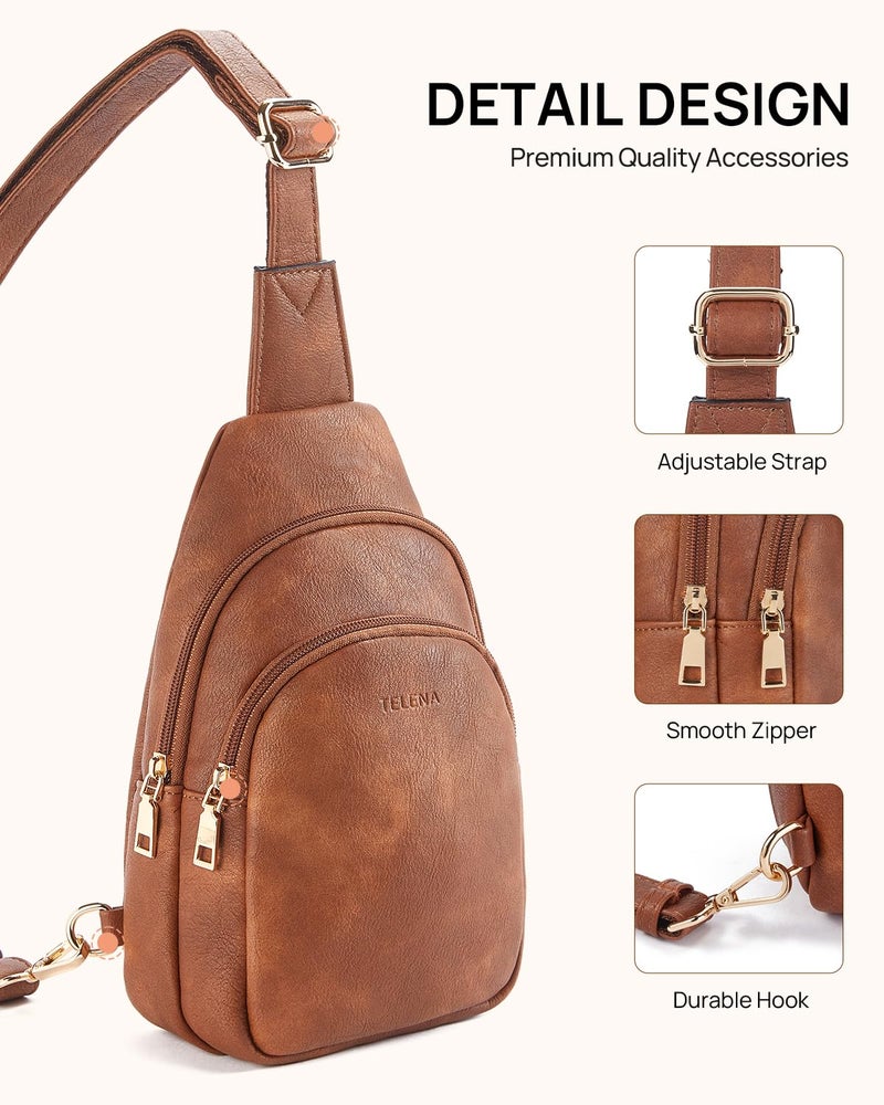 Telena Crossbody Bags for Women Leather Sling Bag for Woman Travel Brown - Image 5