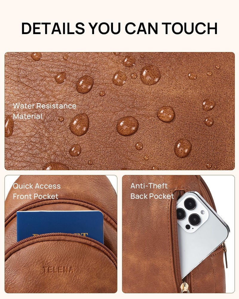 Telena Crossbody Bags for Women Leather Sling Bag for Woman Travel Brown - Image 4