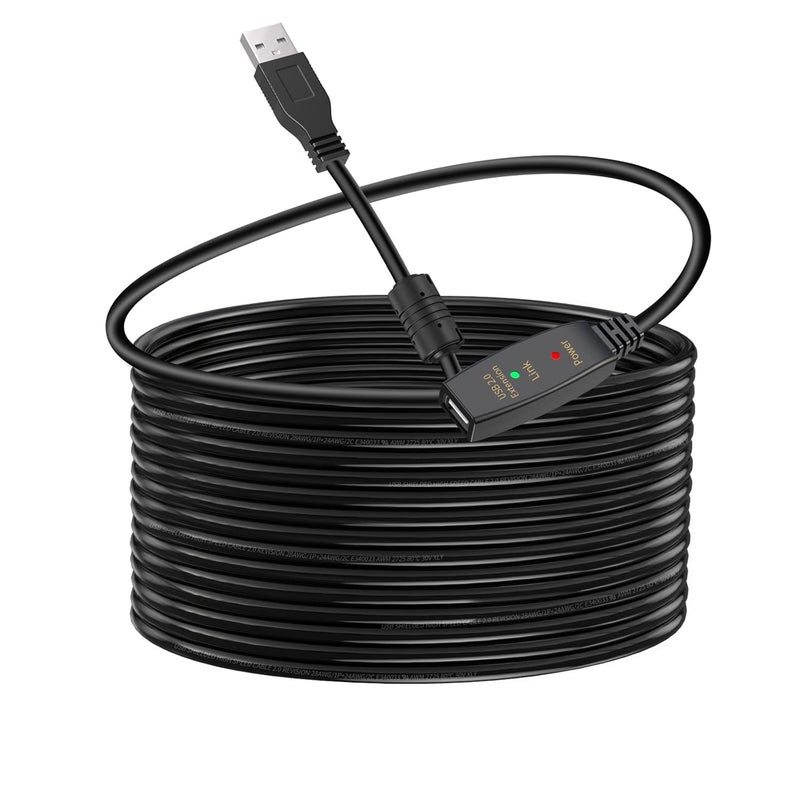 كابل تمديد USB نشط 2.0 بطول 30 قدم من ذكر إلى أنثى مع شريحة تمديد ومعزز إشارة - تمديد/مكرر نشط - Image 1