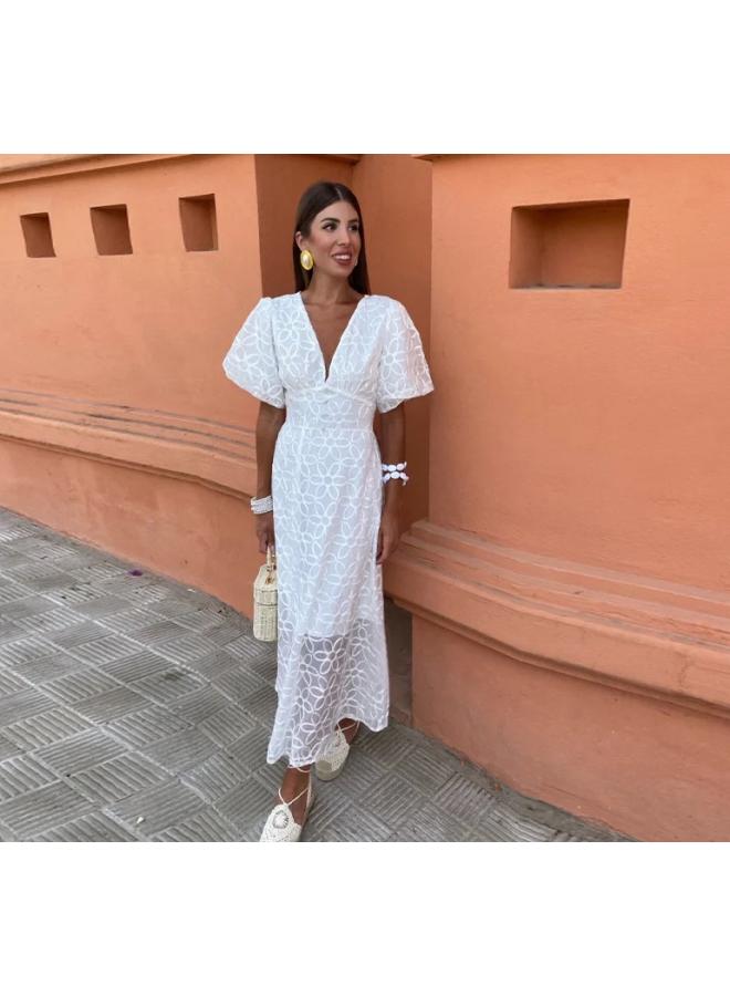 European And American Women's Explosions V-neck Short Sleeve Long Dress
