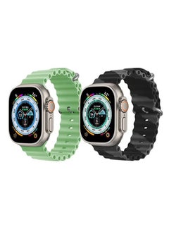 Silicone Ocean Band Strap for Apple Watch Ultra 8 49mm Mint Green Single Color Strap with Black/Gray Double Line Strap Set of 2