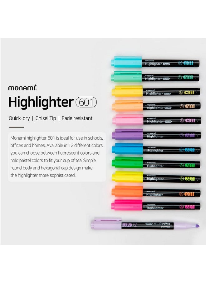 Monami - Highlighters, Chisel Tip (1~4Mm) Highlighter, 6 Assorted Fade-Resistant Ink Highlighter Pen, Built-In Clip Pastel Ink Highlighter Sticks, School, Office, Back To School Supplies - Image 1
