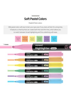 Monami Highlighters, Chisel Tip (1~4Mm) Highlighter, 6 Assorted Fade-Resistant Ink Highlighter Pen, Built-In Clip Pastel Ink Highlighter Sticks, School, Office, Back To School Supplies  - Image 3
