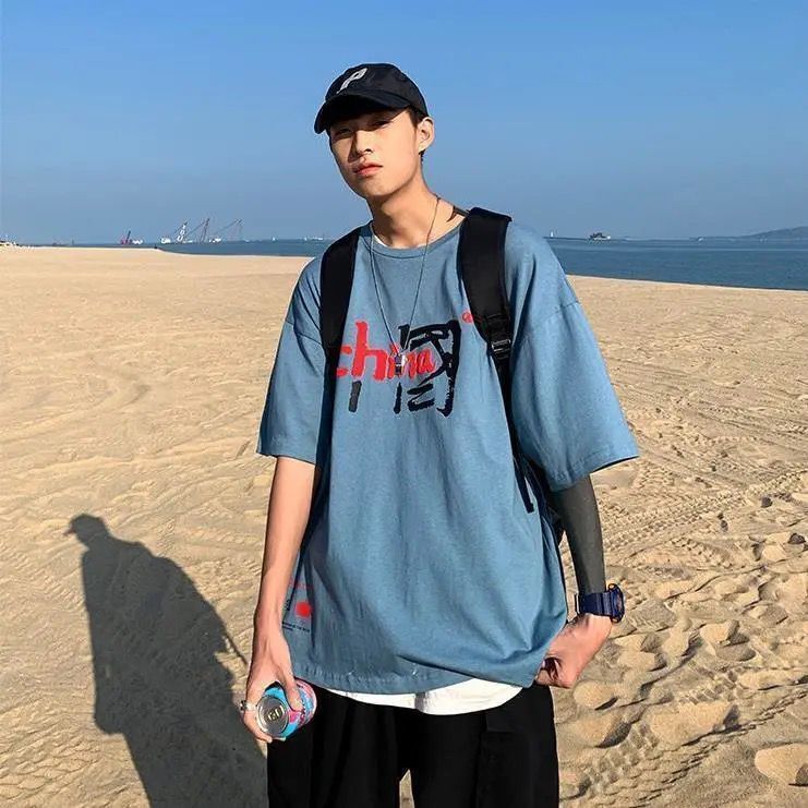 Summer new short sleeve T-shirt men's fashion brand loose half sleeve round neck top ins national fashion plus size printed student T-shirt - Image 5
