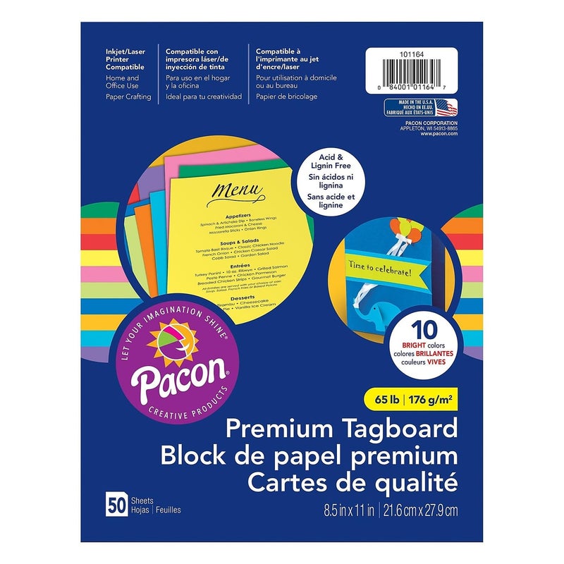 Pacon Tagboard 8 12 x 11 Assorted Colors Pack Of 50