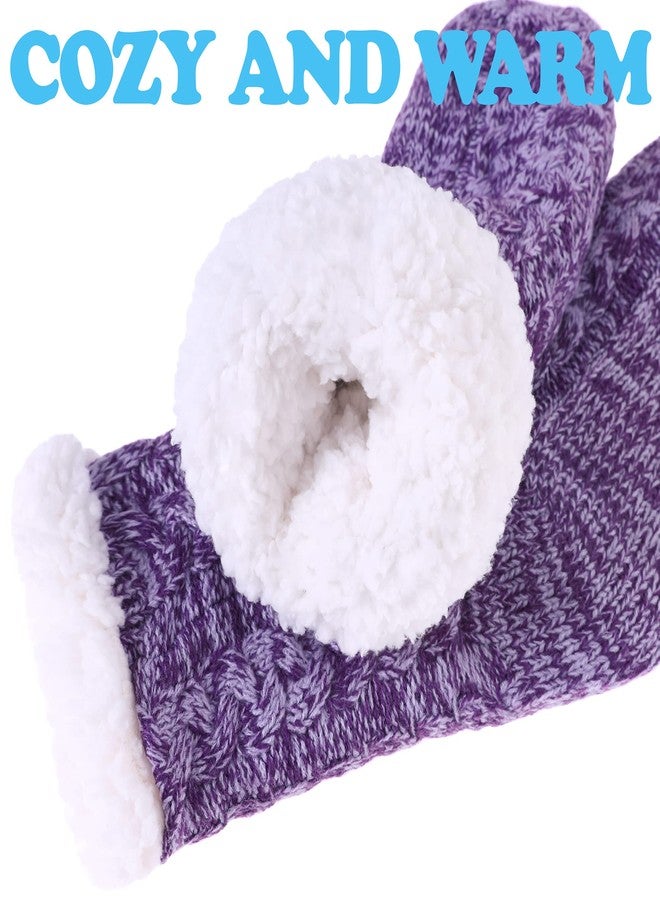 SDBING Women's Winter Super Soft Warm Cozy Fleece Lined Fuzzy Slipper Socks with Grippers (Dark Purple AB, 6-10) - Image 4