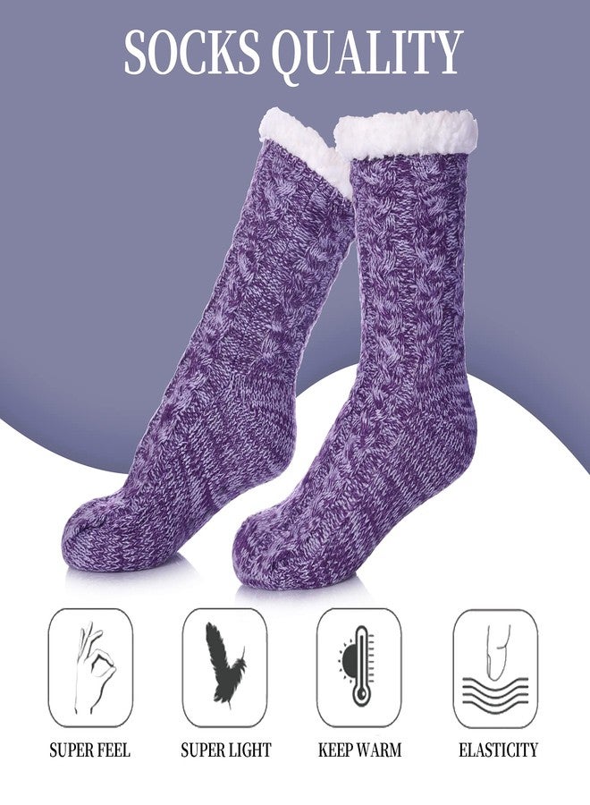 SDBING Women's Winter Super Soft Warm Cozy Fleece Lined Fuzzy Slipper Socks with Grippers (Dark Purple AB, 6-10) - Image 5