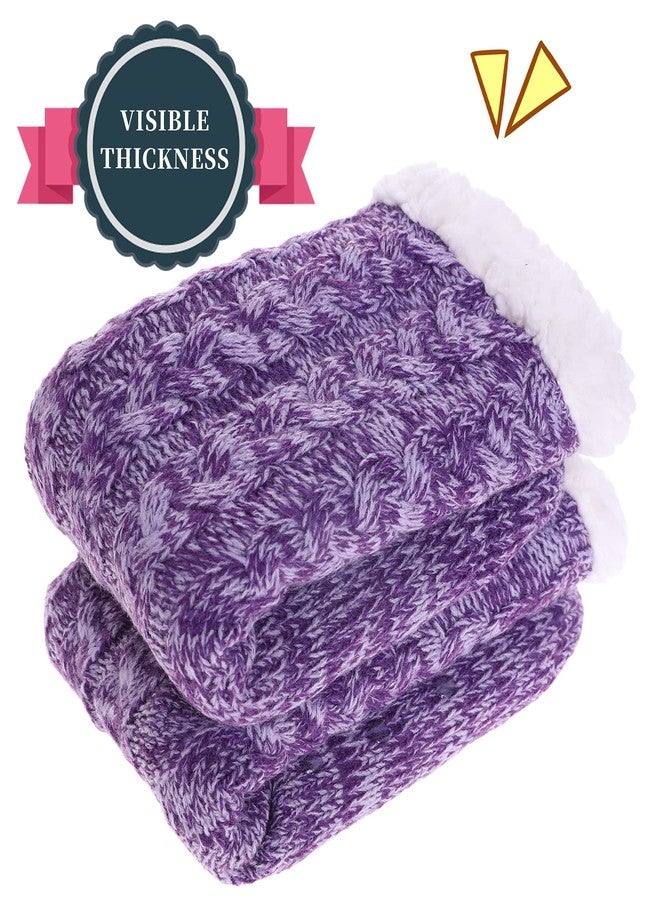 SDBING Women's Winter Super Soft Warm Cozy Fleece Lined Fuzzy Slipper Socks with Grippers (Dark Purple AB, 6-10) - Image 3