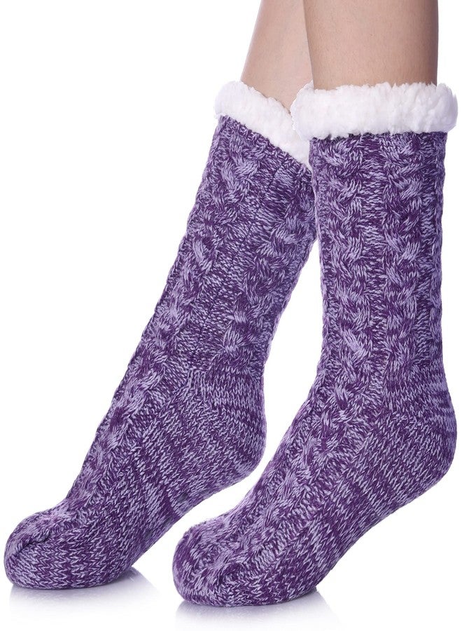 SDBING Women's Winter Super Soft Warm Cozy Fleece Lined Fuzzy Slipper Socks with Grippers (Dark Purple AB, 6-10) - Image 1