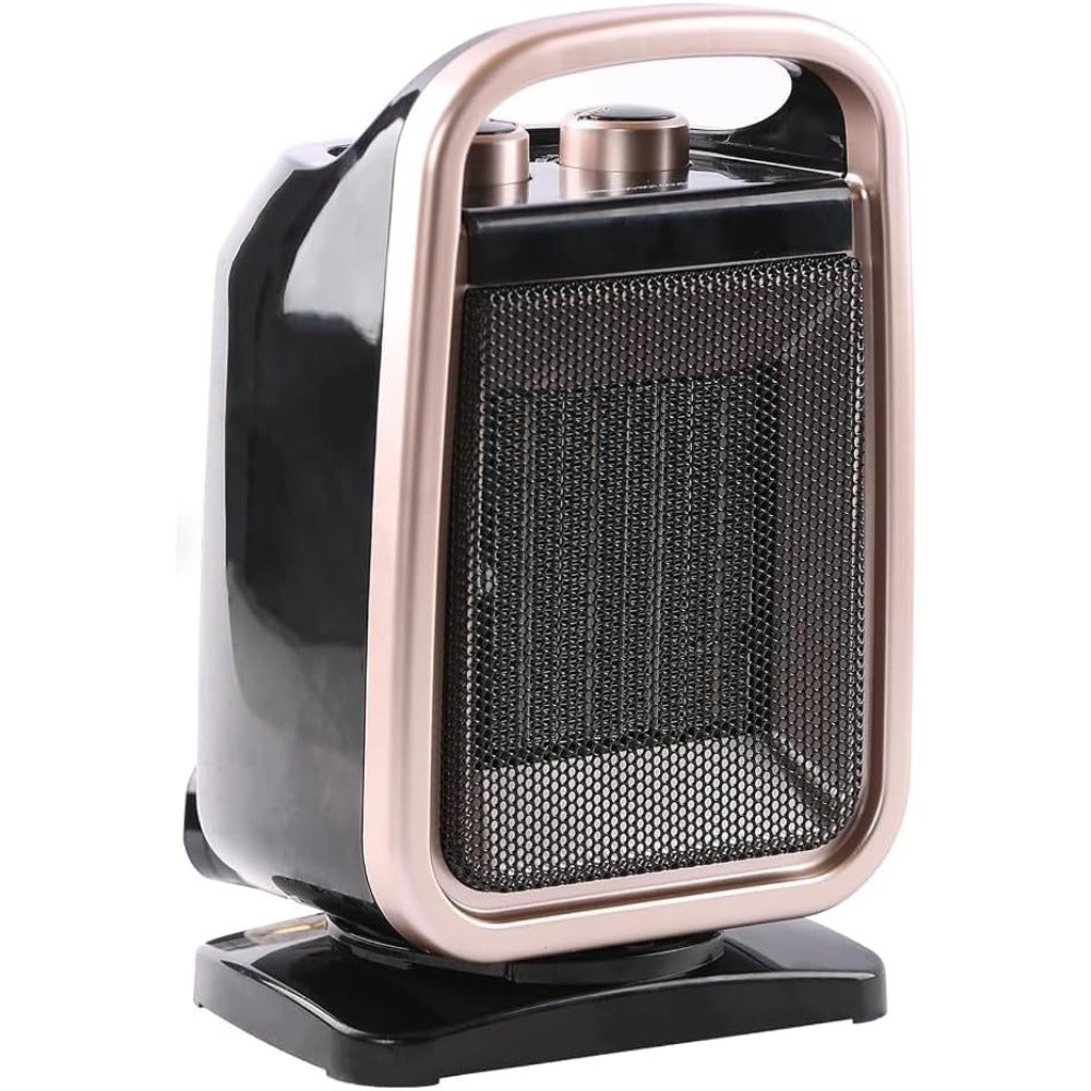 Portable 1800W electric heater for bedroom and office use, black metal housing, fast heating with thermostat, 70 oscillation, overheating and tip-over protection