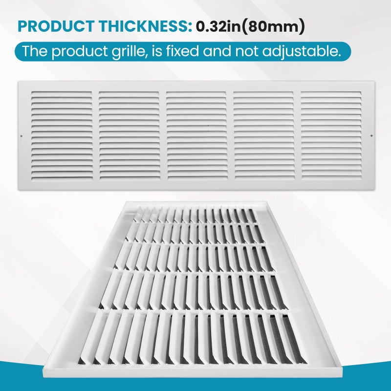 VOISEN Return Air Grille,Fits 30x8 Duct Opening,Steel Return Vent Cover, White Vent Cover Grill for Sidewall and Ceiling,HAVC Cold Air Return Vent Cover,Overall Size:31.8"W X 9.8"H - Image 4