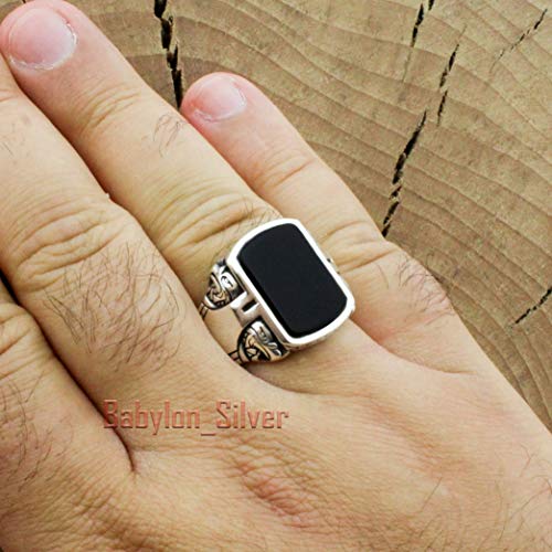 Babylon Silver Solid 925 Sterling Silver Onyx Stone Turkish Handmade Eagle Design Luxury Heavy Men's Ring (8) - Image 4