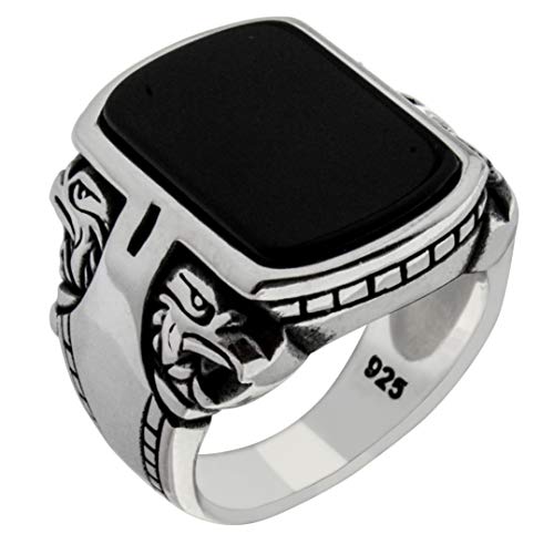 Babylon Silver Solid 925 Sterling Silver Onyx Stone Turkish Handmade Eagle Design Luxury Heavy Men's Ring (8) - Image 1