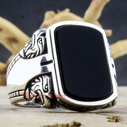 Babylon Silver Solid 925 Sterling Silver Onyx Stone Turkish Handmade Eagle Design Luxury Heavy Men's Ring (8) - Image 2