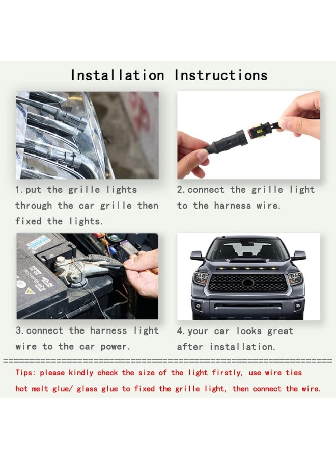 KISSUN 5PCS Universal Front Grille LED Lights - Amber DRL Lamps with Raptor Style Trim Compatible with Toyota Tundra, Ford F150, Dodge Ram, GMC Sierra & More - Image 5