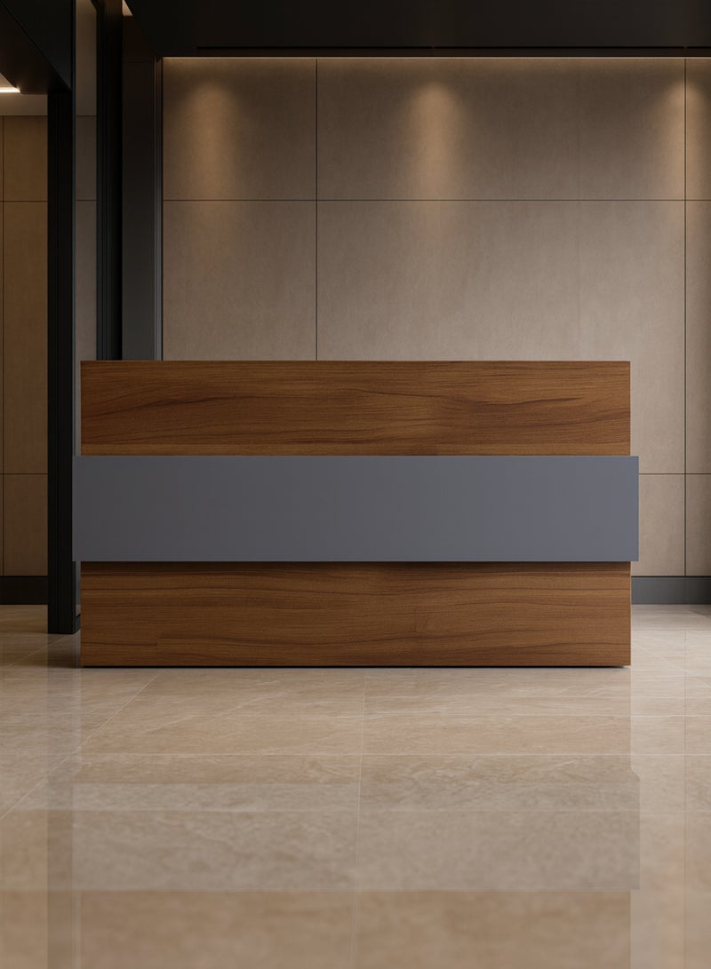 Karnak Horizon Modern Reception Desk Counter – Office Front Desk with Contemporary Design, Durable Finish, Ergonomic Workspace, Ideal for Office, Hotel, Clinic, Salon & Showroom ( Walnut-Dust Grey ) - Image 1
