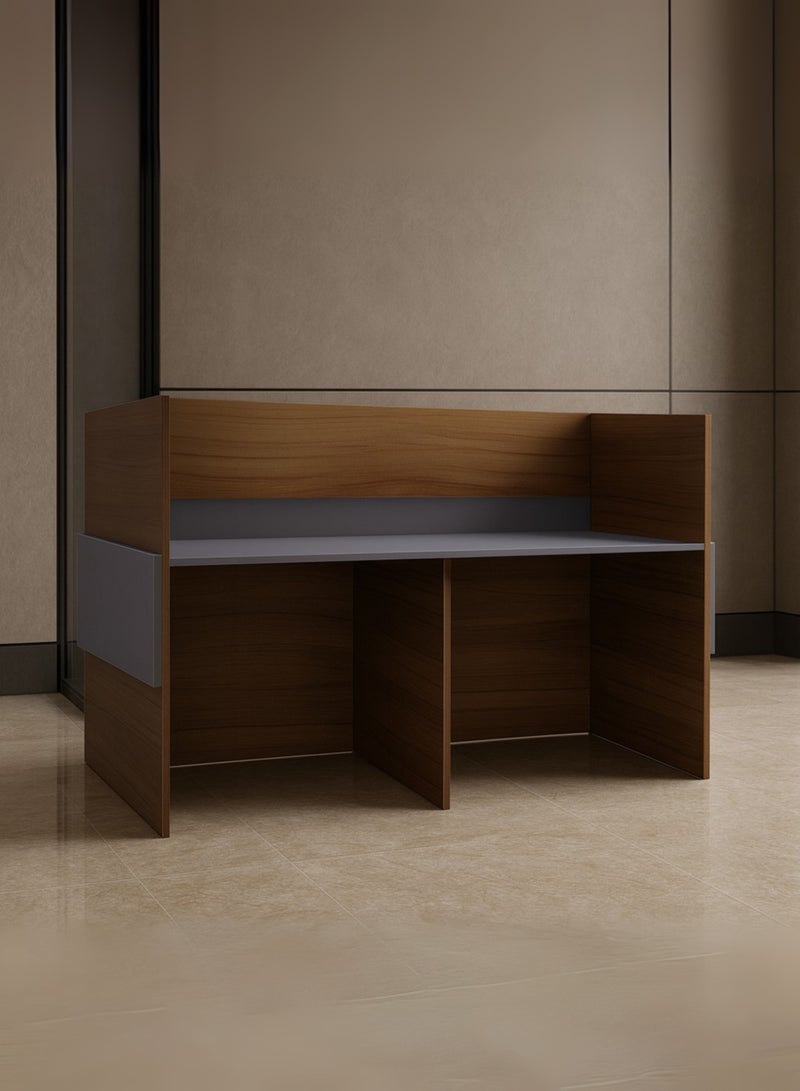 Karnak Horizon Modern Reception Desk Counter – Office Front Desk with Contemporary Design, Durable Finish, Ergonomic Workspace, Ideal for Office, Hotel, Clinic, Salon & Showroom ( Walnut-Dust Grey ) - Image 3