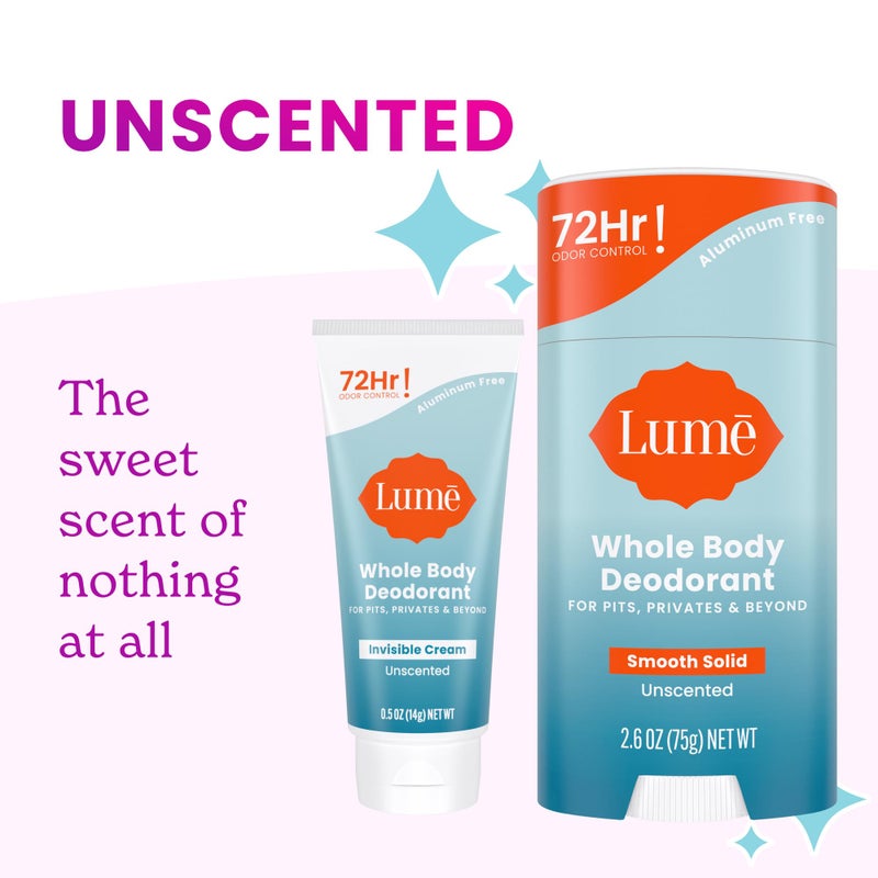 Lume Whole Body Deodorant - Invisible Cream Tube Mini + Solid Stick Bundle - 72 Hour Odor Control - Aluminum & Baking Soda Free, Skin Loving (Unscented) - Image 3