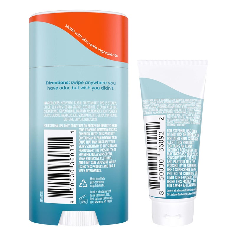 Lume Whole Body Deodorant - Invisible Cream Tube Mini + Solid Stick Bundle - 72 Hour Odor Control - Aluminum & Baking Soda Free, Skin Loving (Unscented) - Image 2