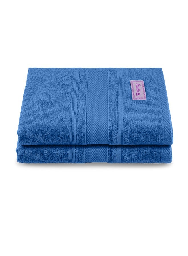 BYFT Home Castle (Blue) Premium Cotton Bath Towel (70 X 140 Cm-Set Of 2) Highly Absorbent, High Quality Bath Linen With Diamond Dobby 550 Gsm - Image 2