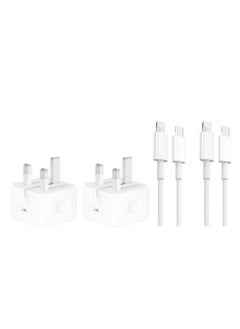 2 pieces of power adapter and 2 pieces of charging cable - white