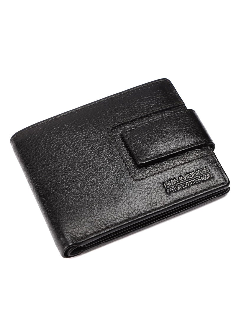HAMMONDS FLYCATCHER Leather Wallet for Men, RFID Protected Leather Purse for Men, Money Purse for Men, 6 Card Slots, 1 ID Slot, Coin Pocket, Hidden Pockets, Metal Snap Button - Black | LYZX  - Image 1