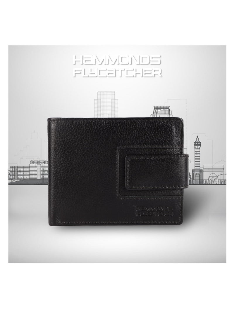 HAMMONDS FLYCATCHER Leather Wallet for Men, RFID Protected Leather Purse for Men, Money Purse for Men, 6 Card Slots, 1 ID Slot, Coin Pocket, Hidden Pockets, Metal Snap Button - Black | LYZX  - Image 2