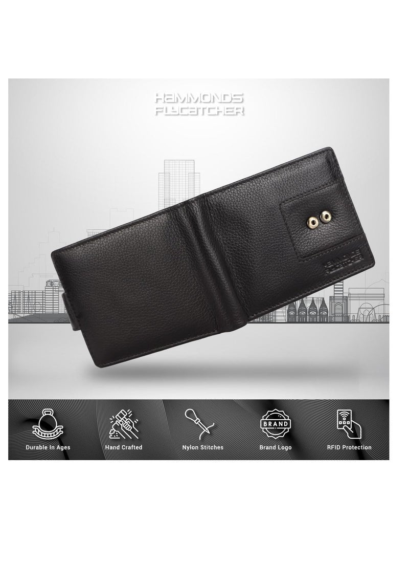 HAMMONDS FLYCATCHER Leather Wallet for Men, RFID Protected Leather Purse for Men, Money Purse for Men, 6 Card Slots, 1 ID Slot, Coin Pocket, Hidden Pockets, Metal Snap Button - Black | LYZX  - Image 4