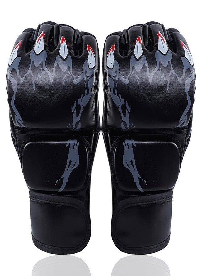 Proberos® Boxing Gloves Black Print MMA Gloves with Adjustable Wristband, Breathable Fingerless MMA Gloves for Boxing, Muay Thai and Sparring Sessions, Punching Gloves (23*12cm) - Image 1
