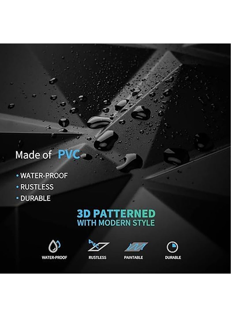 30 قطعة من ألواح الحائط ثلاثية الأبعاد 30*30 سم لوحة حائط من مادة البولي فينيل كلوريد مزخرفة بنقشة ماسية مقاومة للماء ديكور داخلي ورق حائط ذاتي اللصق قابل للإزالة بلاط حائط عصري لغرفة المعيشة وغرفة النوم والفندق والمكتب (أسود) - Image 2