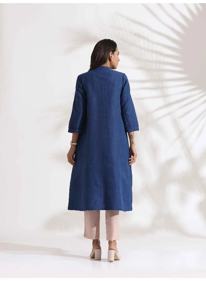 trueBrowns trueBrowns Blue Slub Kurta Set