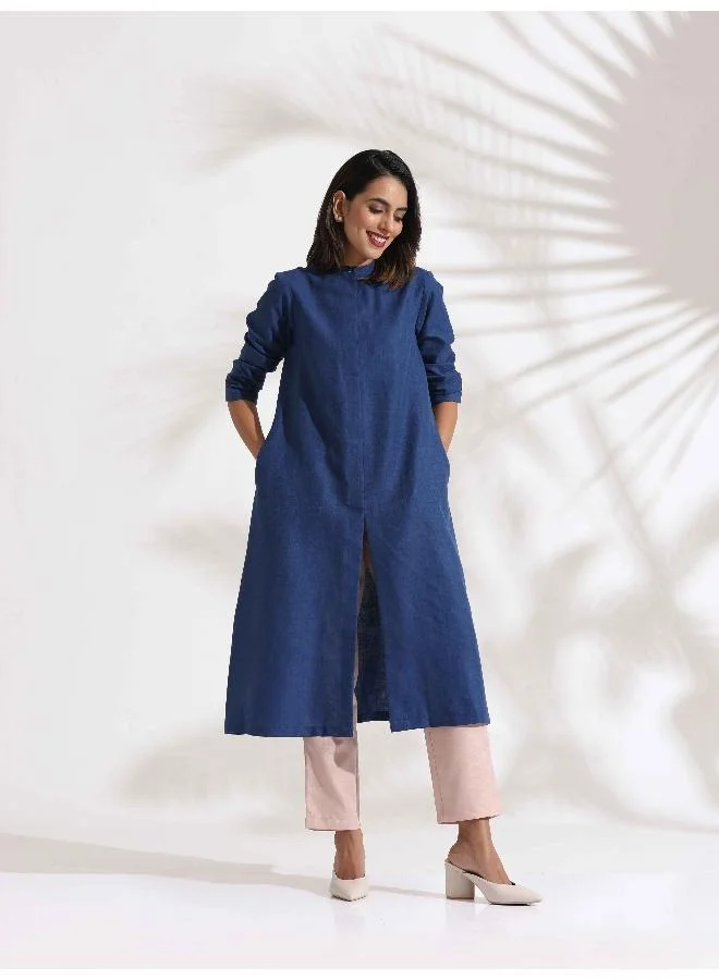 trueBrowns trueBrowns Blue Slub Kurta Set