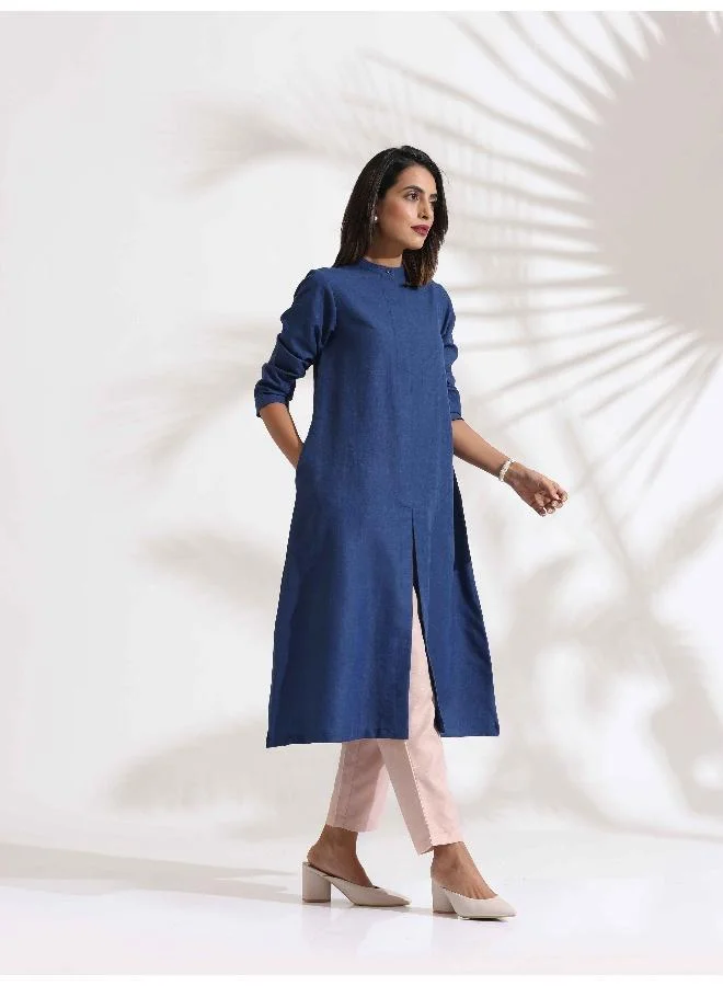 trueBrowns trueBrowns Blue Slub Kurta Set