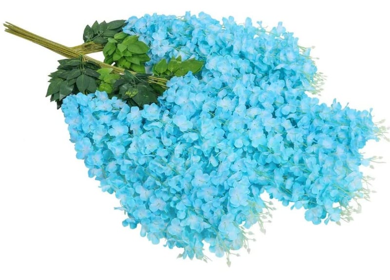 VRB Dec Pack of 12 (43.2Ft) Artificial Wisteria Vine| Ratta Fake Wisteria Hanging | Garland Silk Long Hanging Bush Flowers String for Home Party Wedding Decor (Sky Blue, 12) - Image 4