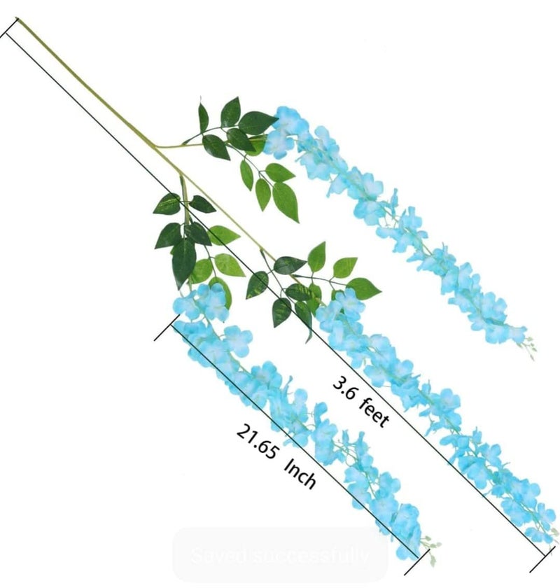 VRB Dec Pack of 12 (43.2Ft) Artificial Wisteria Vine| Ratta Fake Wisteria Hanging | Garland Silk Long Hanging Bush Flowers String for Home Party Wedding Decor (Sky Blue, 12) - Image 2