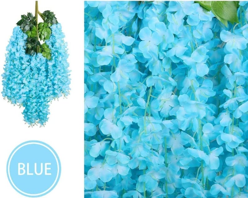 VRB Dec Pack of 12 (43.2Ft) Artificial Wisteria Vine| Ratta Fake Wisteria Hanging | Garland Silk Long Hanging Bush Flowers String for Home Party Wedding Decor (Sky Blue, 12) - Image 3
