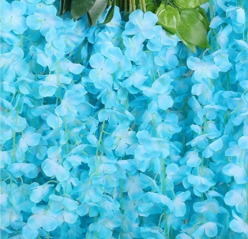 VRB Dec Pack of 12 (43.2Ft) Artificial Wisteria Vine| Ratta Fake Wisteria Hanging | Garland Silk Long Hanging Bush Flowers String for Home Party Wedding Decor (Sky Blue, 12) - Image 5