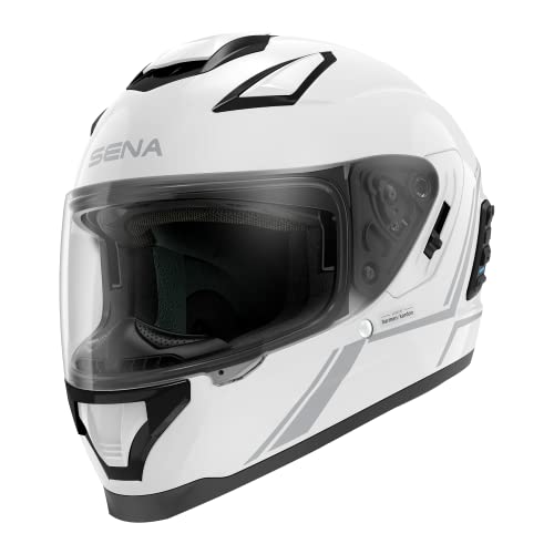 Sena Stryker Full Face Smart Helmet with Integrated Mesh and Bluetooth Communications, LED Taillight, and SOUND by Harman Kardon, DOT (Gloss White, Large) - Image 1