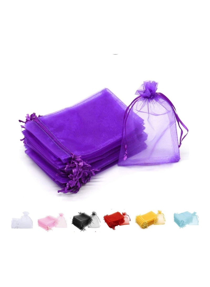 مارك 100 قطعة أكياس أورجانزا برباط | أكياس أورجانزا مقاس 12 × 17 سم لحقائب المجوهرات والحلويات وحفلات الزفاف | شنط عيد الميلاد للهدايا | أكياس هدايا الأورجانزا | حقائب قودي (بنفسجي) - Image 1